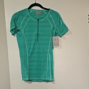 Athleta Teal Short Sleeve Zipper Top